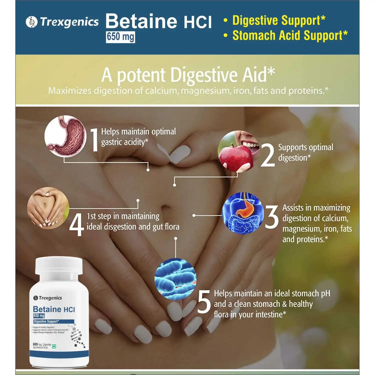Trexgenics Betaine HCL 650mg, 60 Veg caps