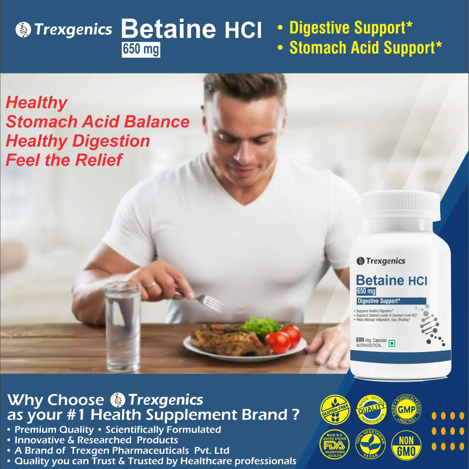 Trexgenics Betaine HCL 650mg, 60 Veg caps