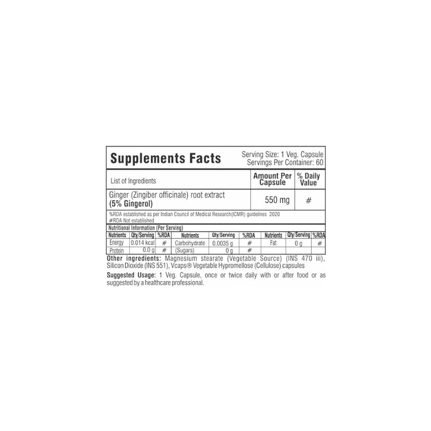Trexgenics Ginger Root Extract 550mg, 60 Veg Capsules