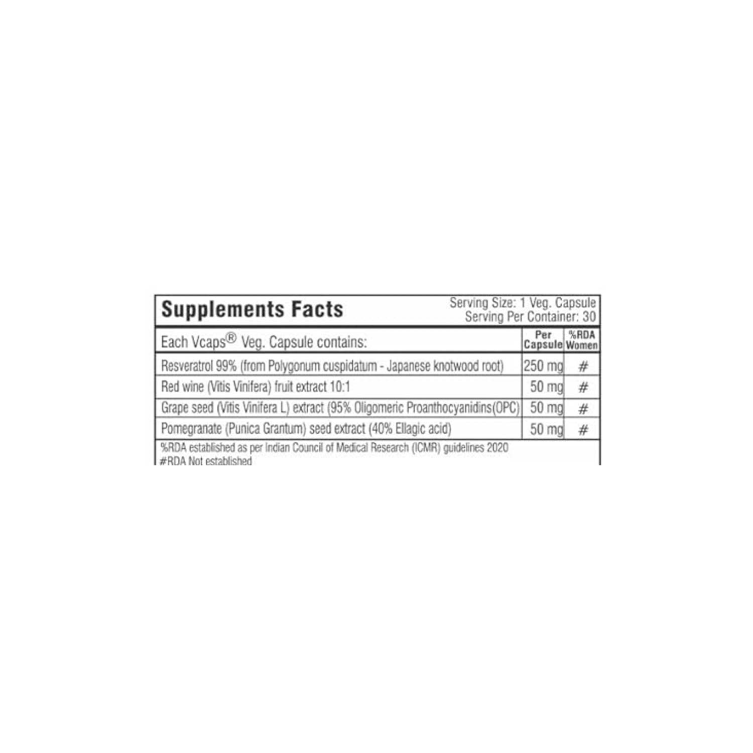 Trexgenics Resveratol 250mg, 30 Veg Capsules