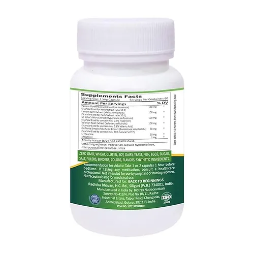 Back to Beginnings Natural Sleep Aid Supplement, Non Habit Forming, 60 Veg Capsules