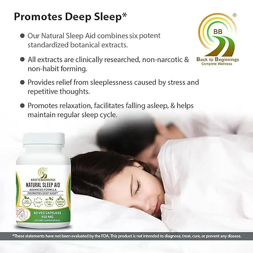 Back to Beginnings Natural Sleep Aid Supplement, Non Habit Forming, 60 Veg Capsules