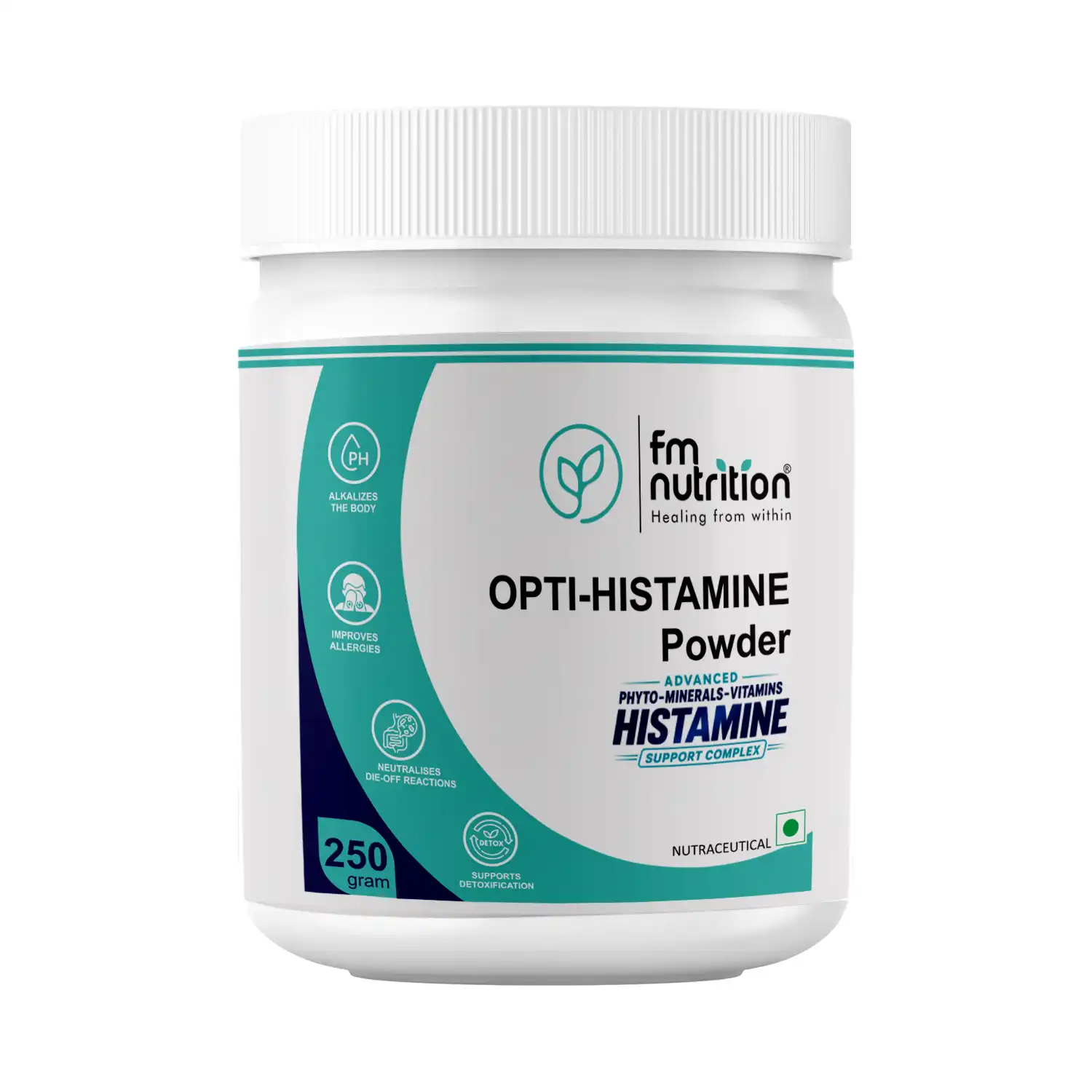 FM Nutrition Opti-Histamine Powder, Advanced Phyto-Vitamins-Minerals Histamine Support Complex, 250gm Powder, Veg