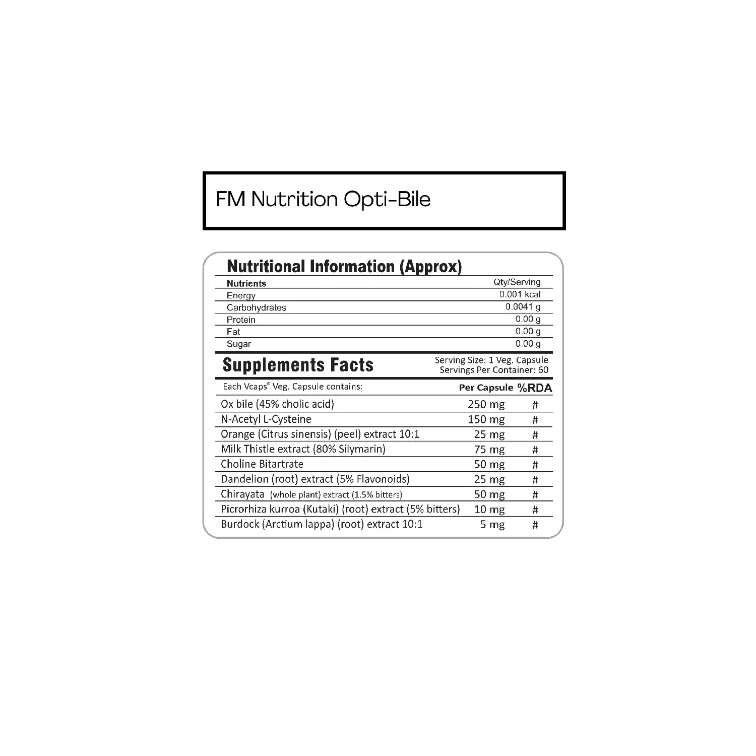 FM Nutrition Opti-bile, Bile Salts with Bitter Herbs, 60 Capsules