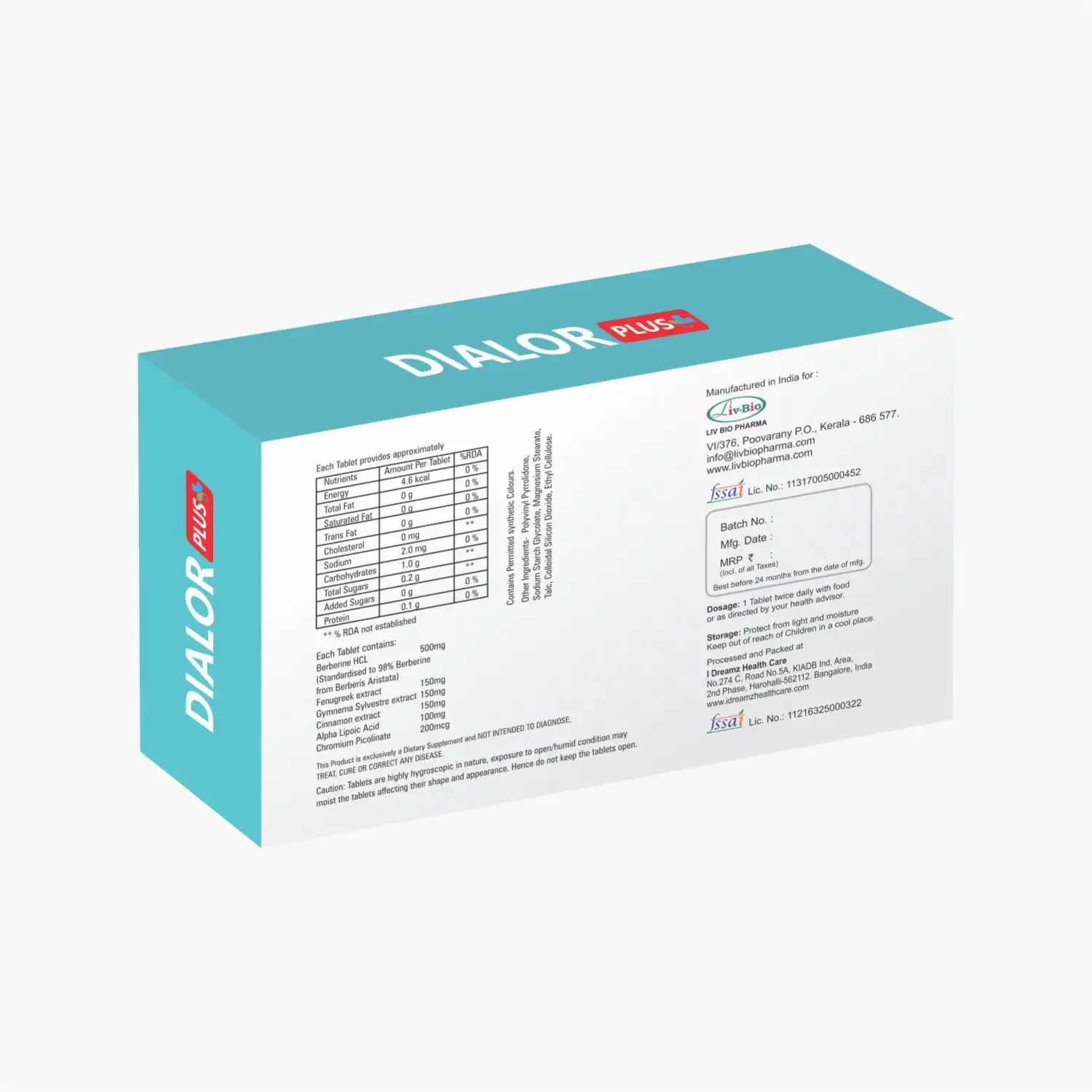 LivBio Dialor Plus, 30 Veg Tablets