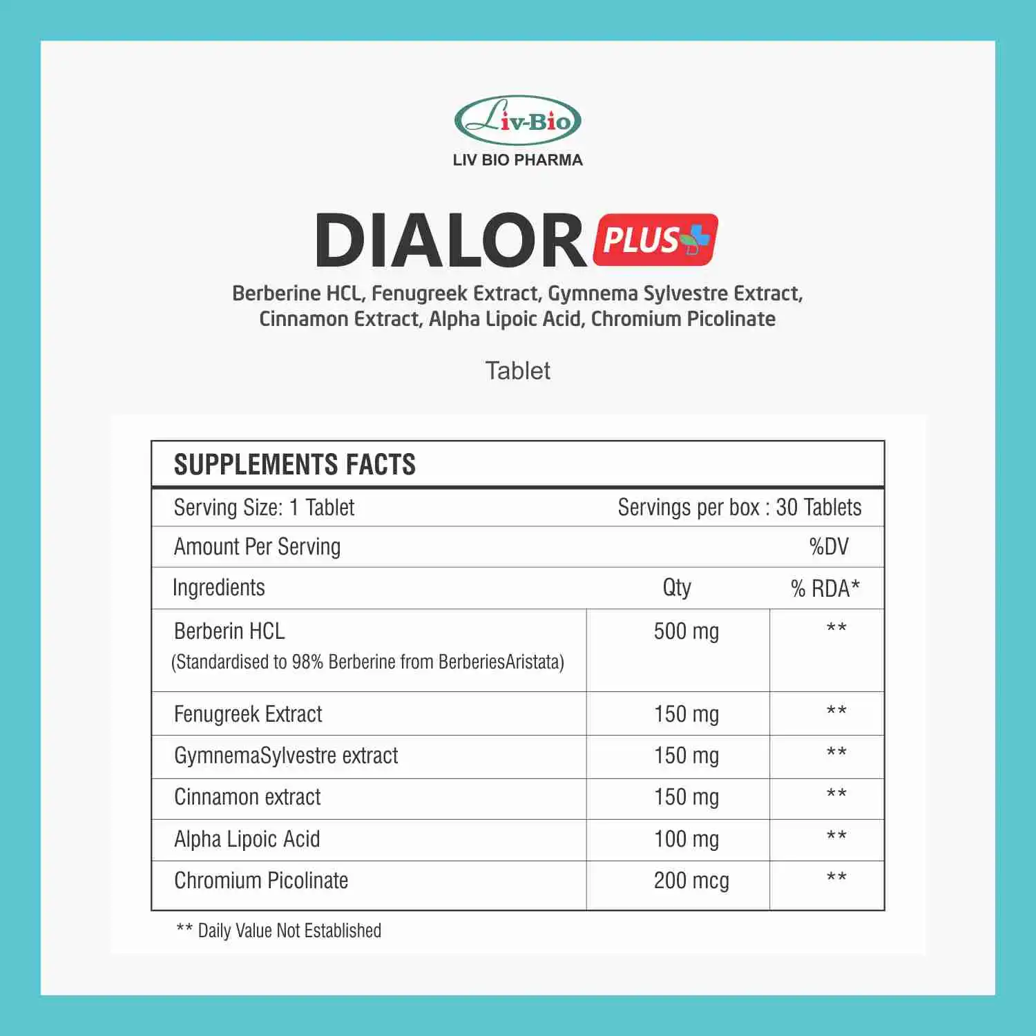 LivBio Dialor Plus, 30 Veg Tablets