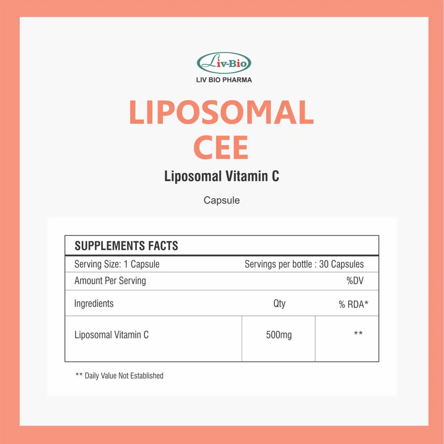 LivBio Liposomal Cee, Liposomal Vitamin C, 30 Veg Capsules
