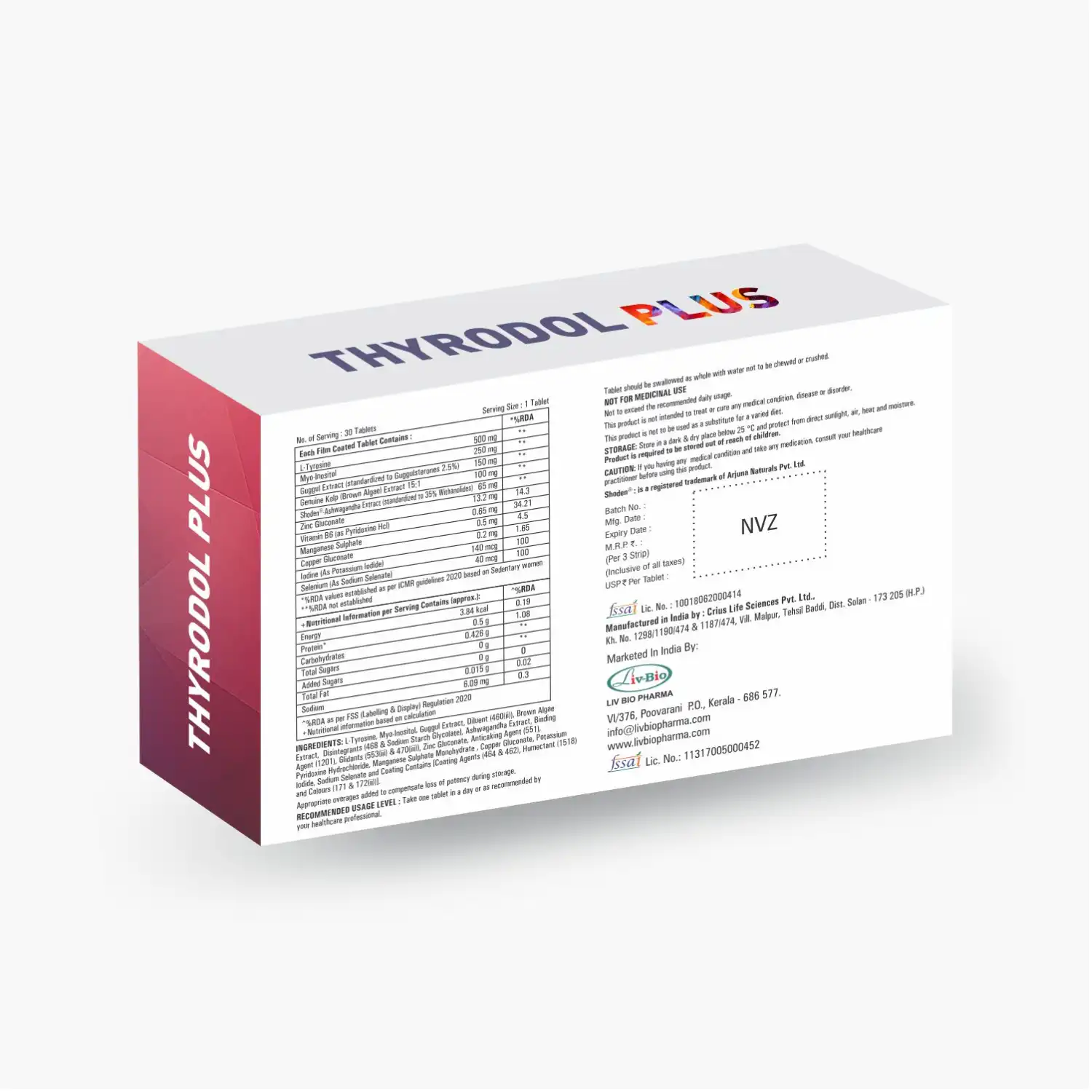 LivBio Thyrodol Plus, Complete Thyroid Support, 30 Veg Tablets