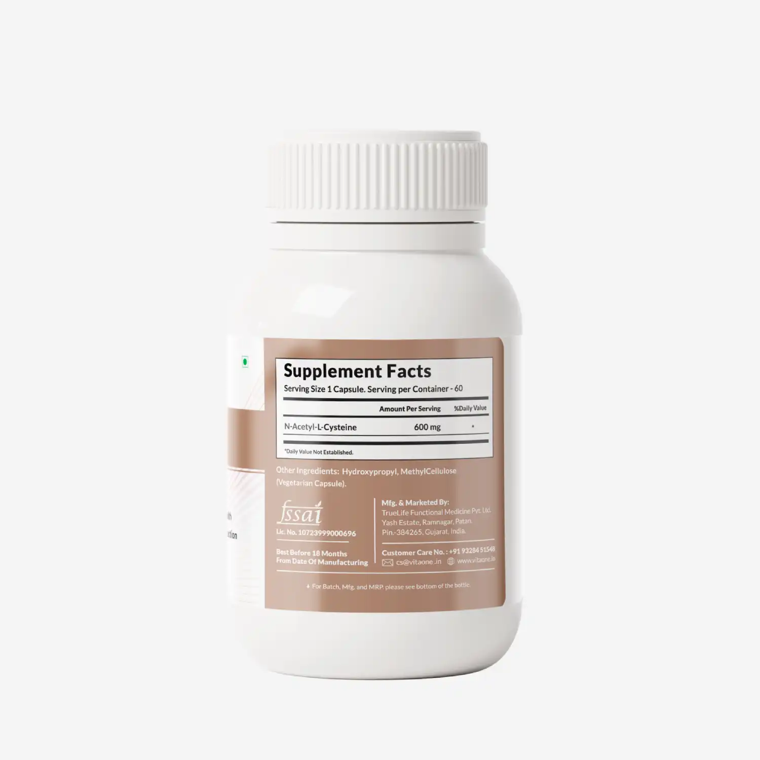 Vitaone N-acetylcysteine (NAC), 600mg, 60 Veg Capsules