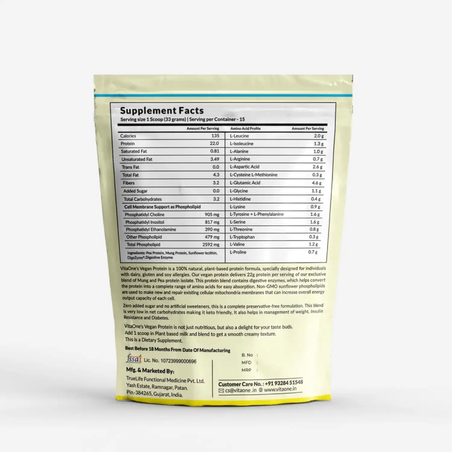 Vitaone Rebuild Plant Protein and Lipid, Unflavoured, 500gm
