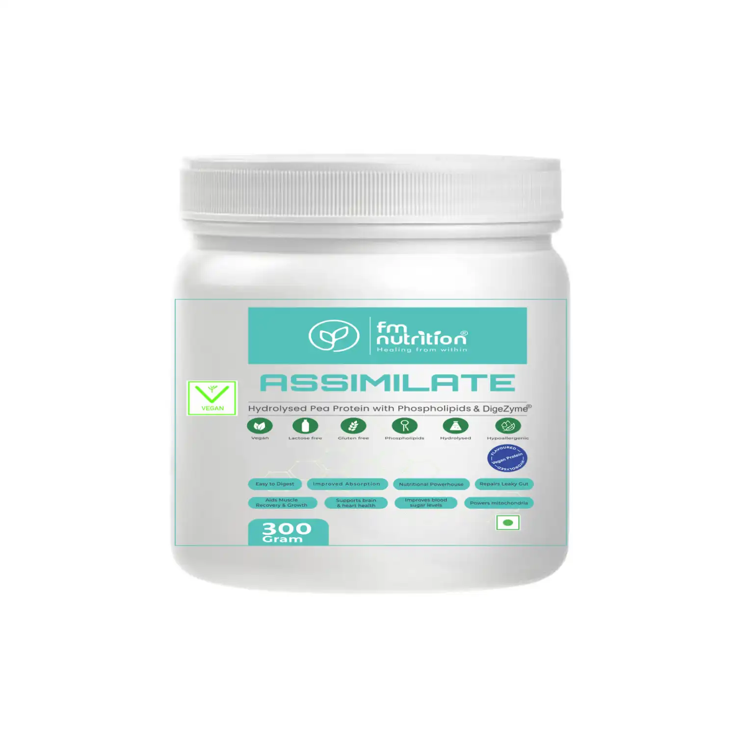 FM Nutrition Assimilate Vegan Protein, Hydrolysed Plant Protein, Unflavoured (300grams)